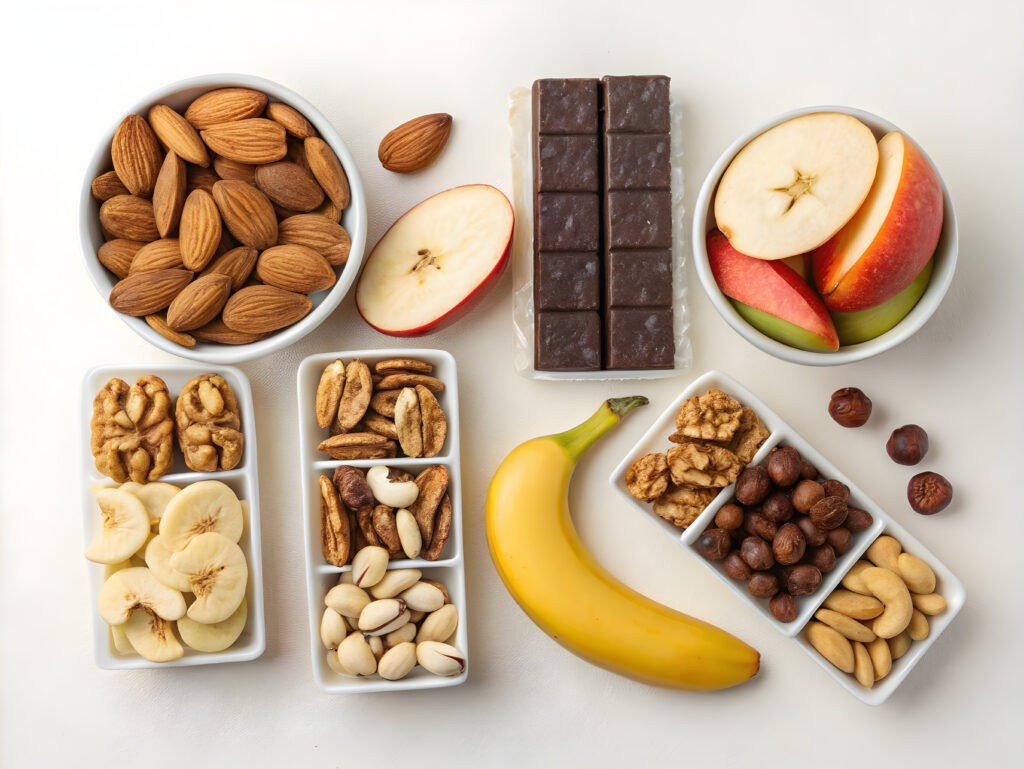 ナッツ、バナナ、りんご、チョコの画像